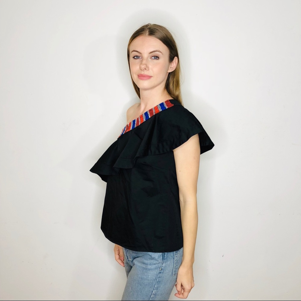 SALONI BEADED COLLAR RUFFLE TOP BLACK SHOPBOP 2 - Picture 4 of 7